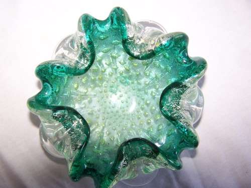 GREEN MURANO GLASS ASHTRAY WITH SILVER INLAY