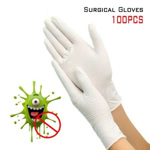 100pcs Disposable Surgical gloves Latex Gloves White Large