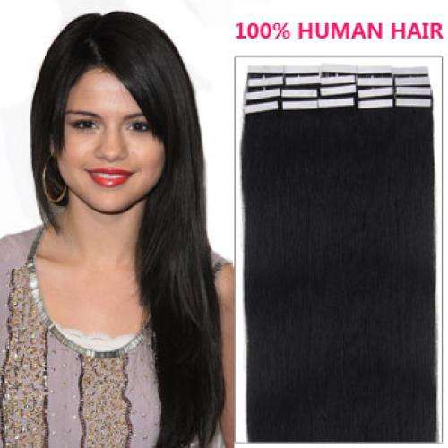 24" Remy Tape In Human Hair Extensions #1B - Real Human Hair - AAA Grade. Natural BlackBlack