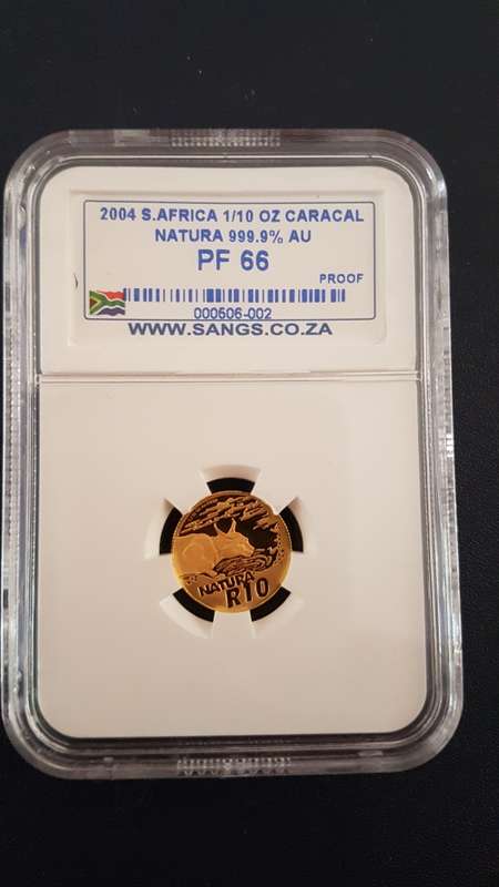 2004 NATURA CARACAL 1/10 OZ GOLD COIN GRADED PF66 BY SANGS