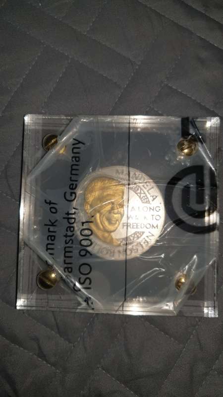 MANDELA FATHER OF THE NATION 100 GRAM SILVER MEDALLION PROTECTED IN PERSPEX