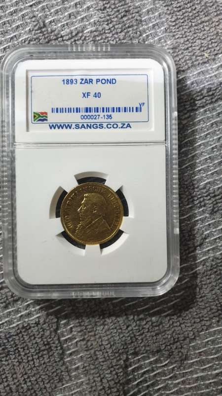 1893 ZAR 1 POND GRADED SANGS XF40