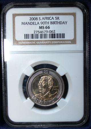 2008 NELSON MANDELA 90 TH BIRTHDAY R5 GRADED MS66 START @ R1