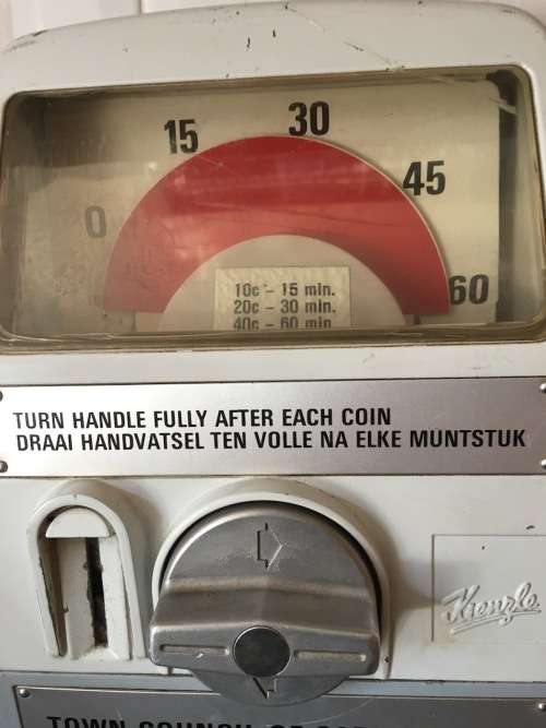 GERMAN "KIENZLE" PARKING METER ON STAND - CARLTONVILLE JHBG - WORKING WITH COINS