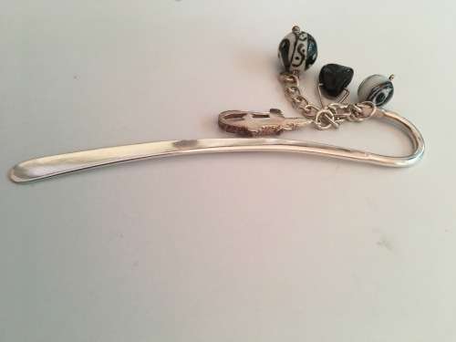 SILVER 925 WITH MAKERS MARK - BOOK MARK WITH GLASS EYE BALLS, CROCODILE & LEAF