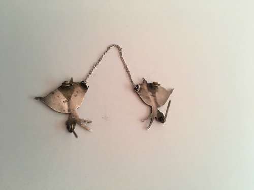 SILVER PAIR OF BALLERINA BROOCHES LINKED ON CHAIN