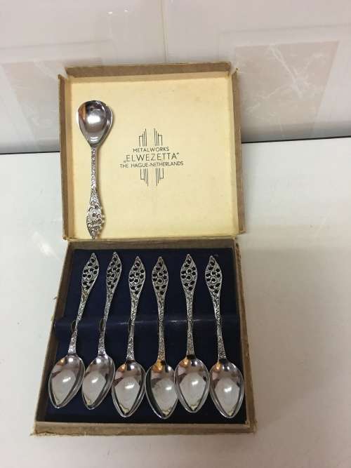 NETHERLANDS THE HAGUE ELWEZETTA SET OF TEASPOONS & SUGAR SPOON