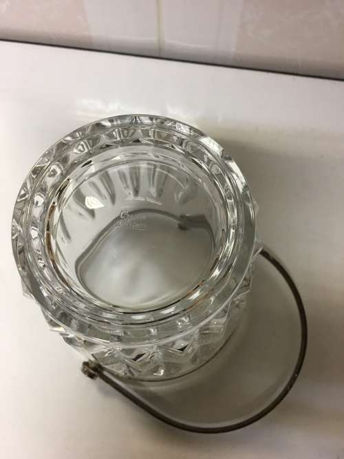 CRYSTAL ICE BUCKET WITH METAL RIM AND HANDLE