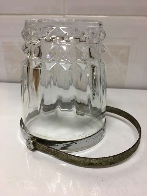 CRYSTAL ICE BUCKET WITH METAL RIM AND HANDLE