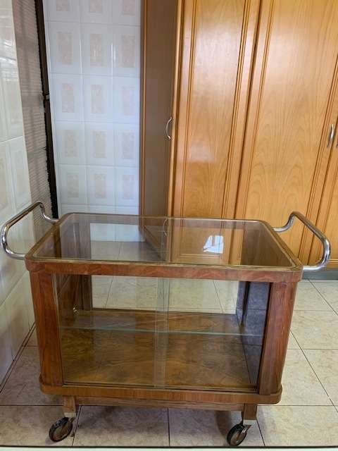 ART DECO BURR WALNUT GLASS CHROME DRINKS TROLLEY CABINET - RARE TO FIND!!!