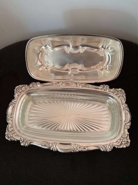 Silver Plated Butter Dish with Glass Liner