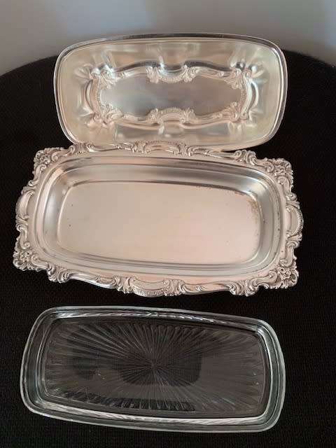 Silver Plated Butter Dish with Glass Liner