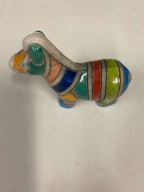RAKU SOUTH AFRICAN SIGNED POTTERY GLAZED SMALL ZEBRA