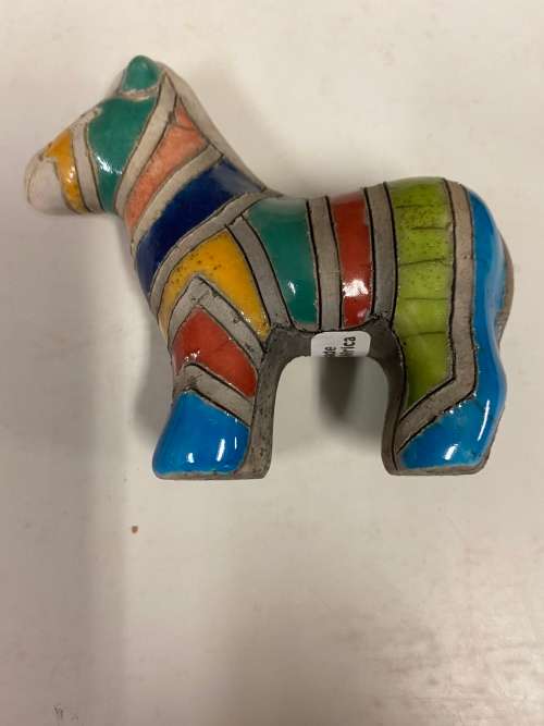 RAKU SOUTH AFRICAN SIGNED POTTERY GLAZED SMALL ZEBRA