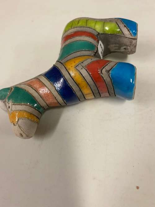 RAKU SOUTH AFRICAN SIGNED POTTERY GLAZED SMALL ZEBRA