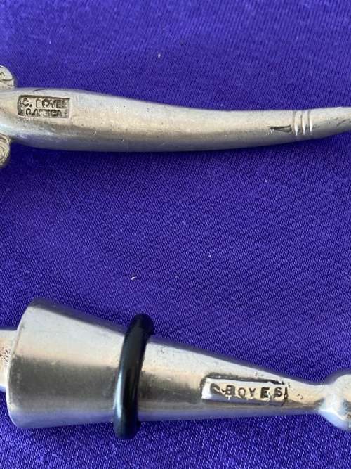 CARROL BOYES STAMPED WINE BOTTLE STOPPER AND SUGAR SPOON