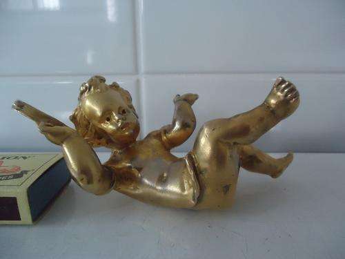 HEAVY SOLID BRASS CHERUB - PLAYING TAMBOURINE