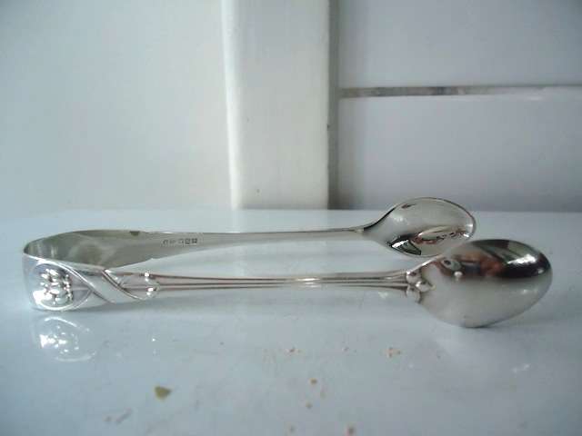 SOLID SILVER THISTLE SUGAR TONGS - 19.6 GRAMS