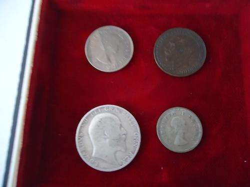 SHILLING & FARTHING SILVER & BRONGE COINS - EDWARD VII/ GEORGE V/QUEEN ELIZABETH II