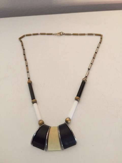 ART DECO GILT CHAIN CHROME & BAKELITE NECKLACE