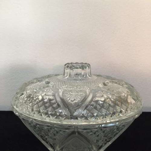 PRESSED GLASS POWDER BOWL & LID - LARGE