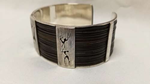 Sterling silver bangle and ring set with elephant hair