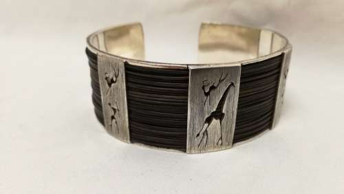 Sterling silver bangle and ring set with elephant hair