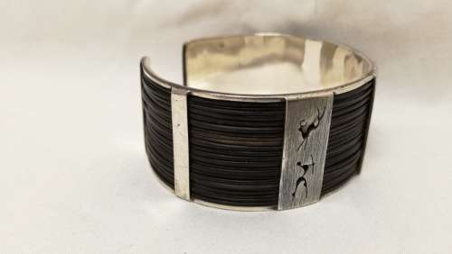 Sterling silver bangle and ring set with elephant hair