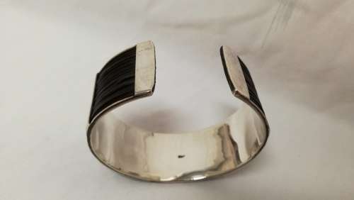 Sterling silver bangle and ring set with elephant hair
