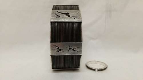 Sterling silver bangle and ring set with elephant hair