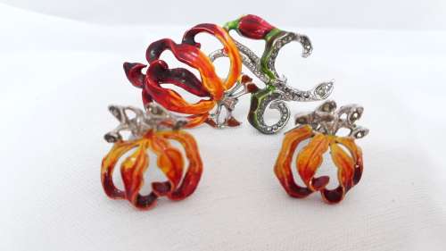 Rhodesian Flame Lily brooch and earrings