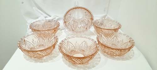 Vintage pink `Fleur De Lis` dessert bowls