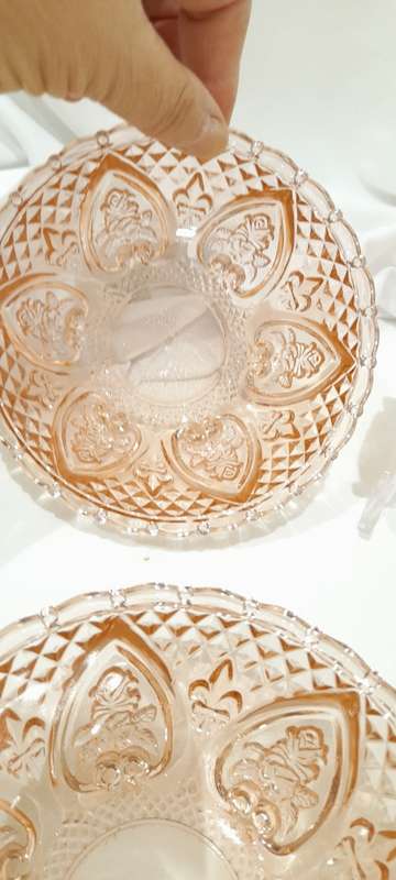 Vintage pink `Fleur De Lis` dessert bowls