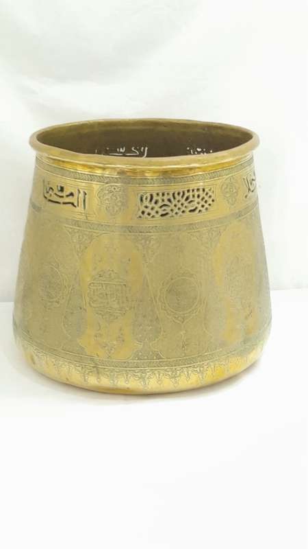 Antique Syrian Damascene copper plant pot