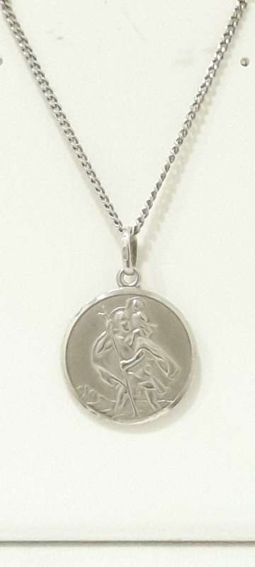 Sterling silver St Christopher disc on chain