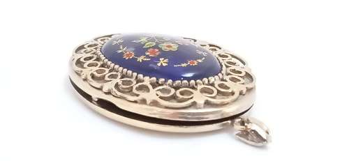 Vintage sterling silver locket with enamel