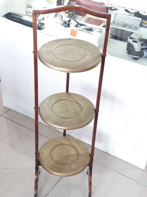 Antique mahogany and brass cake stand