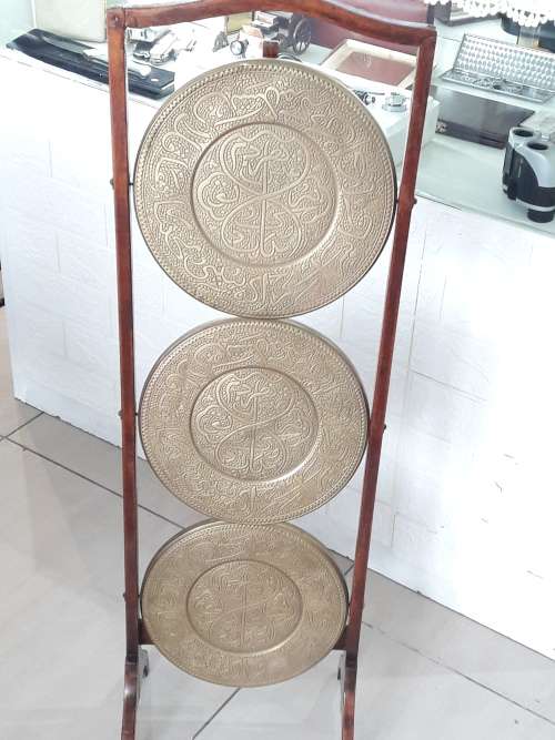 Antique mahogany and brass cake stand