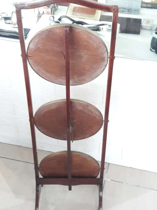 Antique mahogany and brass cake stand