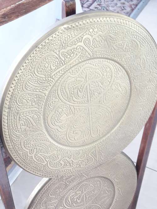Antique mahogany and brass cake stand