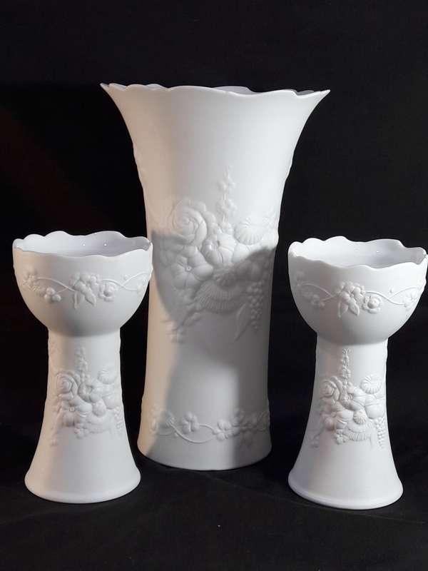 1970s Kaiser bisque porcelain vase and candle holders