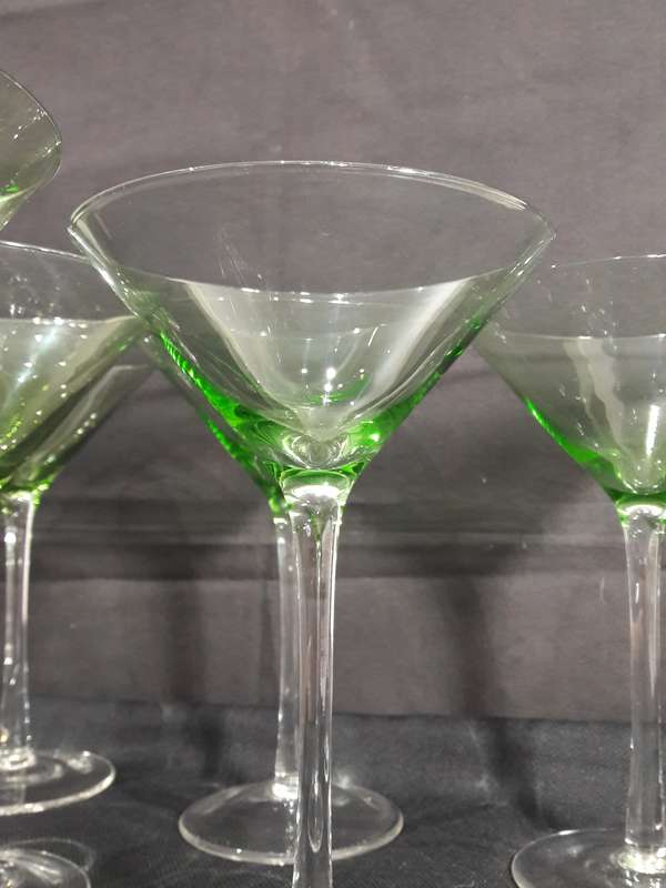 Vintage lime green hand blown Martini glasses