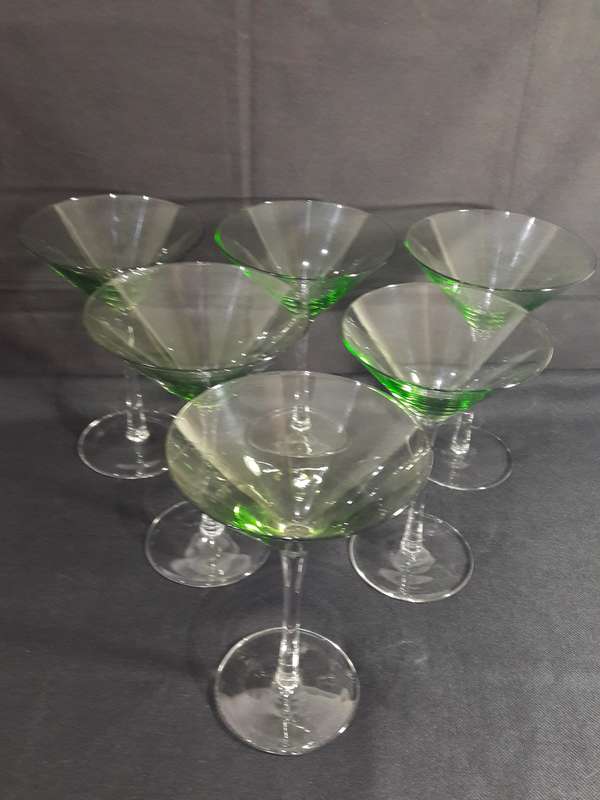 Vintage lime green hand blown Martini glasses