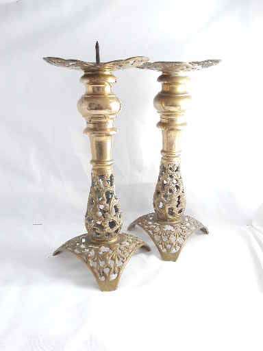 Vintage ornate brass candle holders