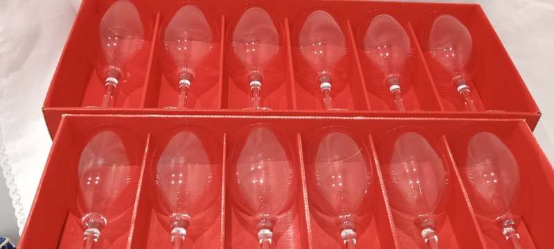 Vintage Cristal D` Arques `Vicomte` red and white wine glasses