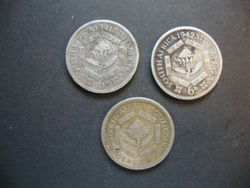 Lot of THREE Silver Sixpence - One bid takes all.