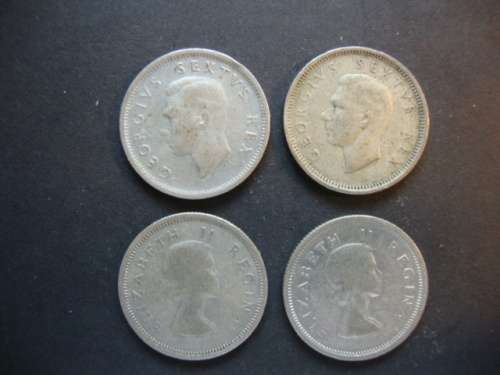 Lot of FOUR Silver Sixpence - One bid takes all.