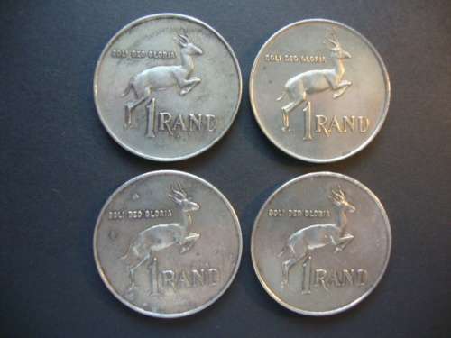 Lot of FOUR Silver One Rand Coins (4 x 1966 English) - One bid takes all.