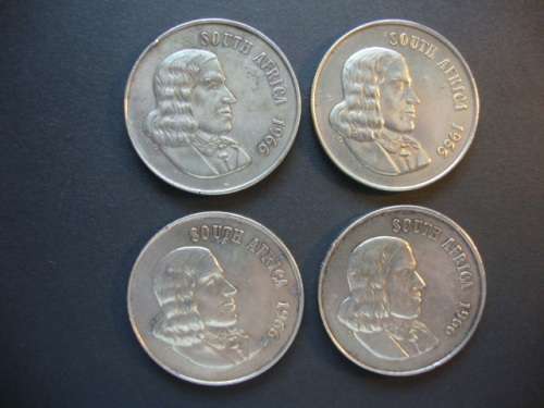 Lot of FOUR Silver One Rand Coins (4 x 1966 English) - One bid takes all.