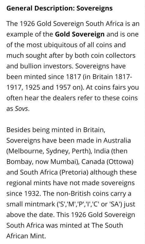 1926 Gold Sovereign South African mint